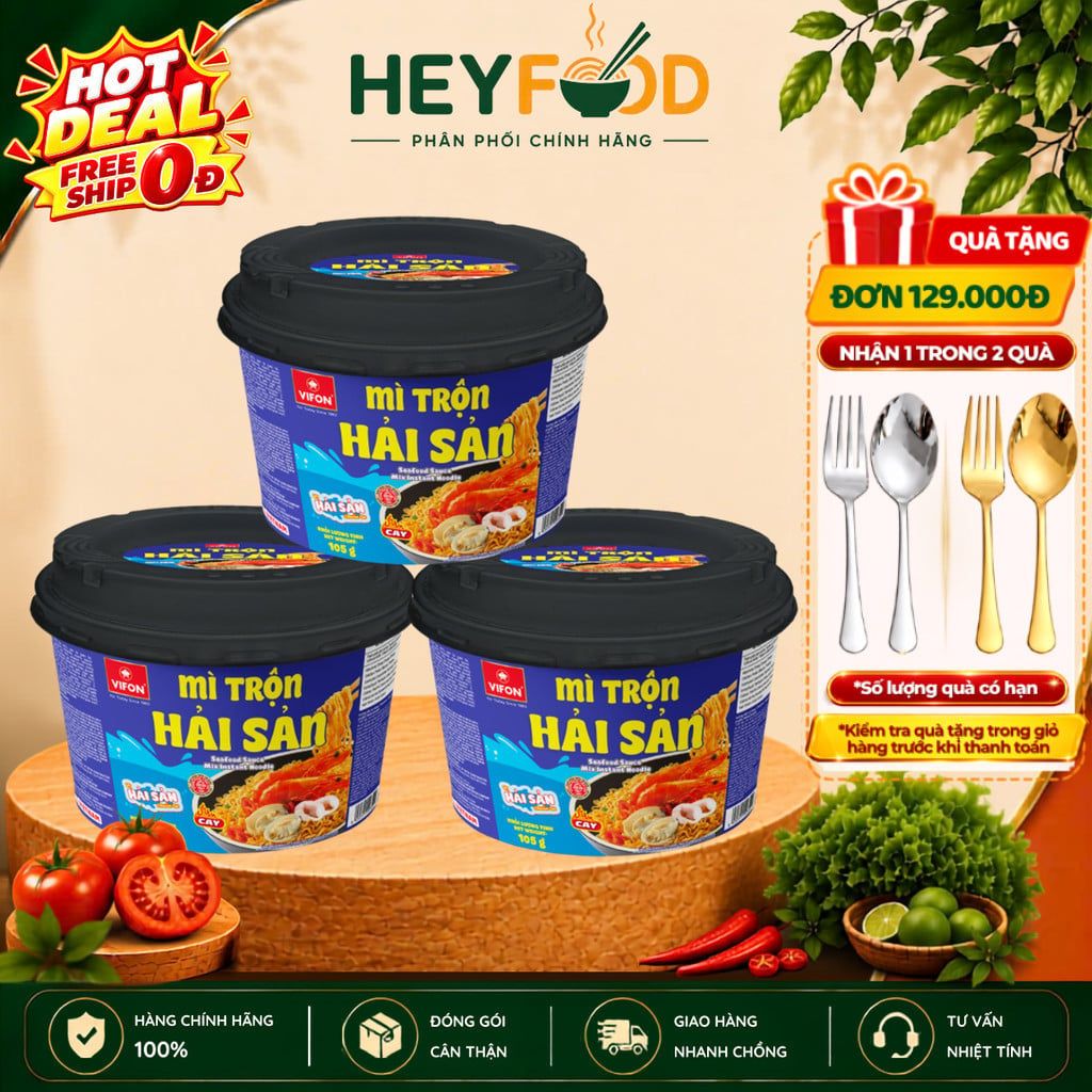  Combo 3 Tô Mì Trộn Hải Sản VIFON 105gr/Tô - Tiện Lợi 
