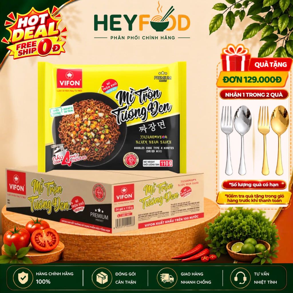  Thùng 24 gói Mì Nấu Mì Trộn tương đen VIFON 110gr/ gói sợi to dai giòn vị cay bùng nổ 