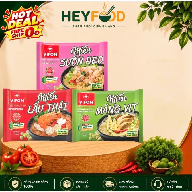  Thùng Miến Măng Vịt/Miến Sườn Heo/Miến Lẩu Thái - Hương Vị Đậm Đà, 58g/Gói 