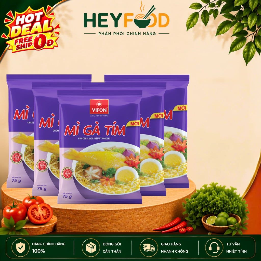  Combo 5 Gói/Combo 3 Gói Mì Gà Tím VIFON 75g/Gói - Hương Vị Đậm Đà Truyền Thống 