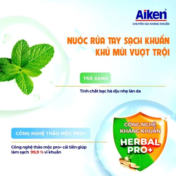  Nước Rửa Tay Aiken Sạch Khuẩn 494g - Dưỡng Ẩm, Ngừa Mụn 