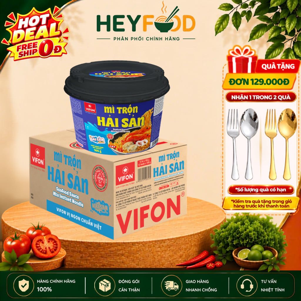  Thùng 12 Tô Mì Trộn Hải Sản VIFON 105gr/Tô - Tiện Lợi 