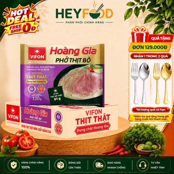  Thùng 18 Gói Phở Bò HOÀNG GIA VIFON 120g/Gói - Có Gói Sốt Thịt Thật 