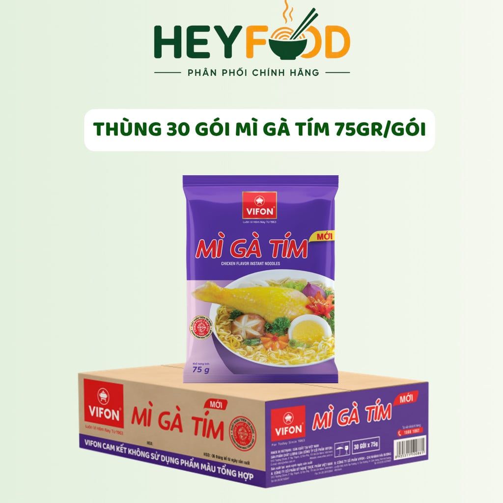  Thùng 30 Gói Mì Gà Tím VIFON 75g/Gói - Hương Vị Đậm Đà Truyền Thống 