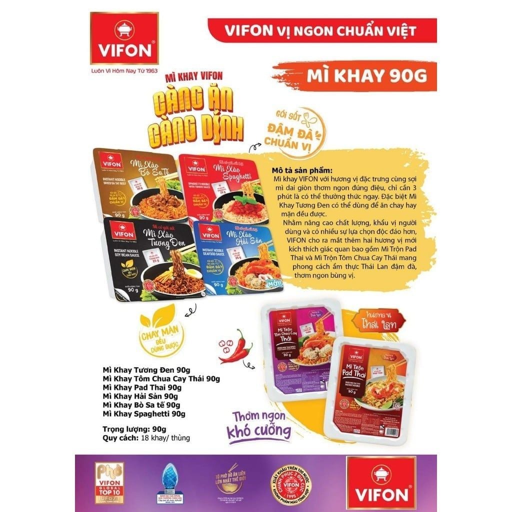  Combo 3 khay Mì Tôm Mì Trộn Tương Đen VIFON 90g/Khay 
