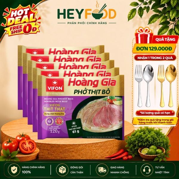  Combo 5 Gói Phở Bò HOÀNG GIA VIFON 120g/Gói - Có Gói Sốt Thịt Thật 