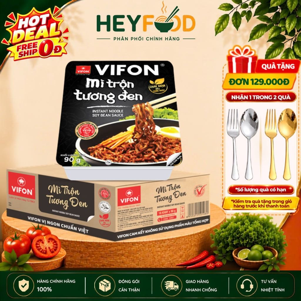  Thùng 18 khay Mì Tôm Mì Trộn Tương Đen VIFON 90g/Khay 