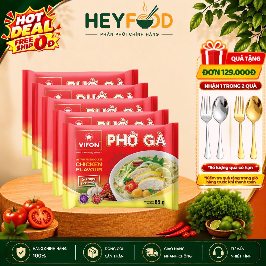  Combo 5 Gói Phở Vifon Ăn Liền 65g Vị Gà - Sợi Dai Nước Dùng Đậm Đà 