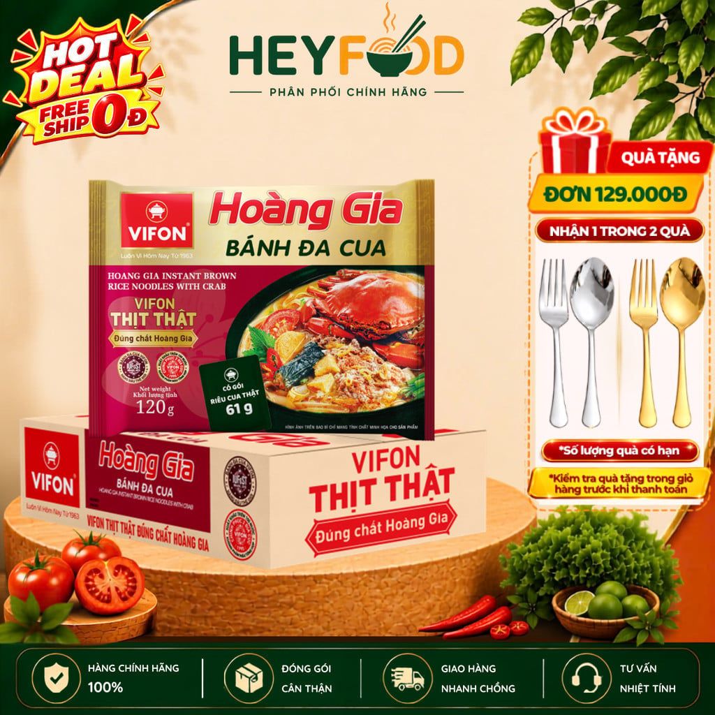  Thùng 18 gói Bánh Đa Cua HOÀNG GIA VIFON 120g/Gói - Riêu Cua Thật 