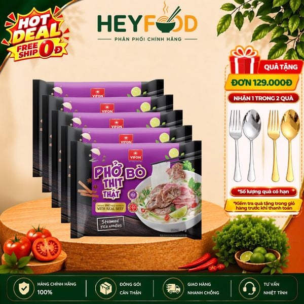  Combo 5 Gói Phở Thịt Thật VIFON 90gx5 - Vị Bò Có Gói Thịt Nguyên Chất 24g 