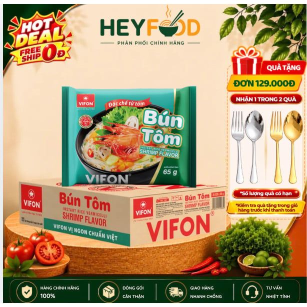  Thùng 30 Gói Bún Bò Huế/Bún Tôm VIFON 65gr - Thơm Ngon Truyền Thống 