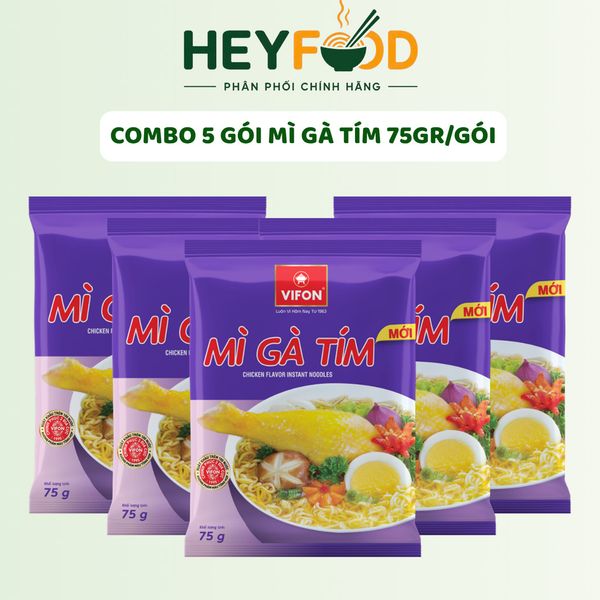  Combo 5 Gói/Combo 3 Gói Mì Gà Tím VIFON 75g/Gói - Hương Vị Đậm Đà Truyền Thống 