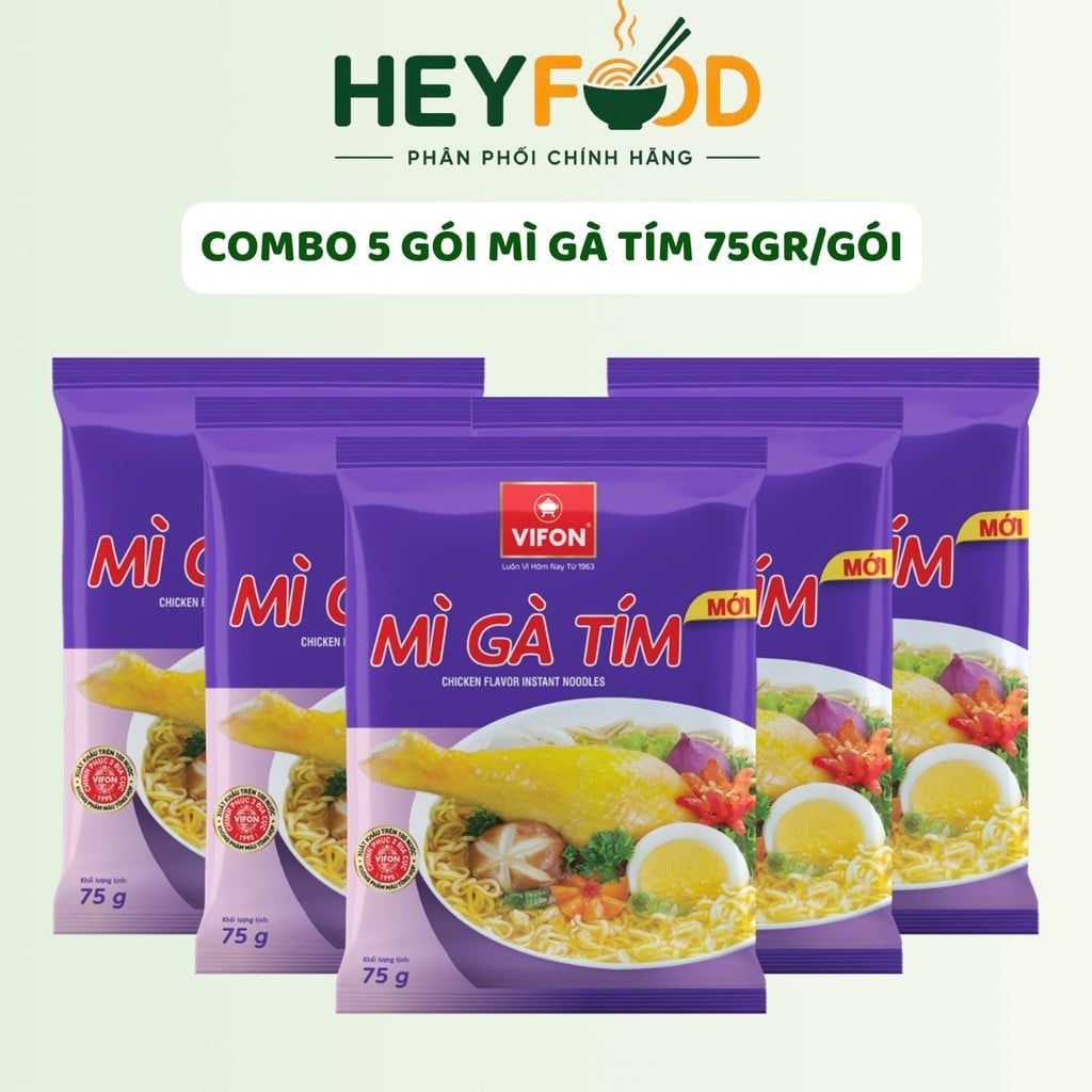  Combo 5 Gói/Combo 3 Gói Mì Gà Tím VIFON 75g/Gói - Hương Vị Đậm Đà Truyền Thống 