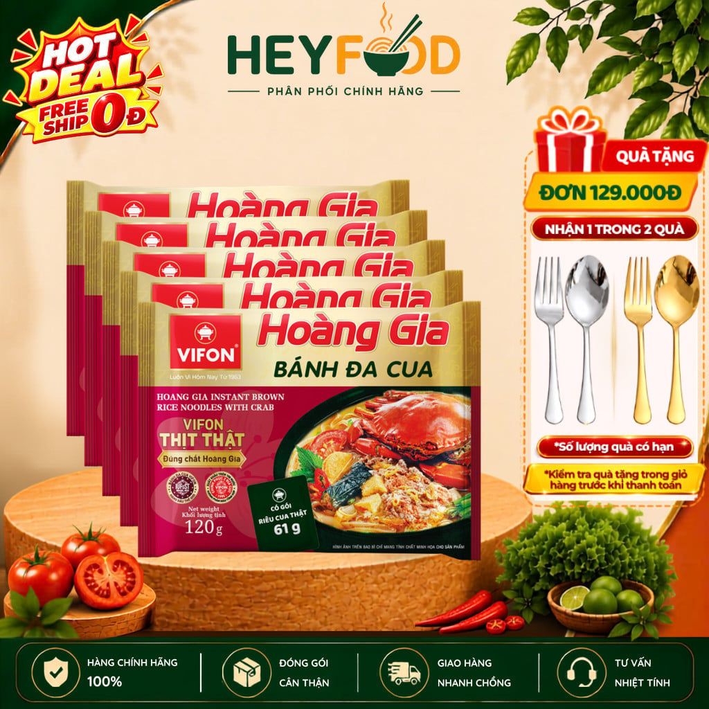  Combo 5 Gói Bánh Đa Cua HOÀNG GIA VIFON 120g/Gói - Riêu Cua Thật 