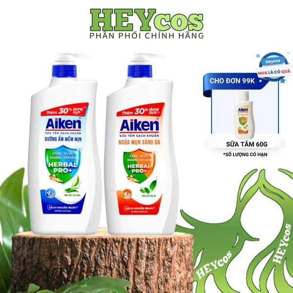  Sữa Tắm Sạch Khuẩn Aiken Thảo Mộc 845g - Dưỡng Ẩm, Ngừa Mụn 