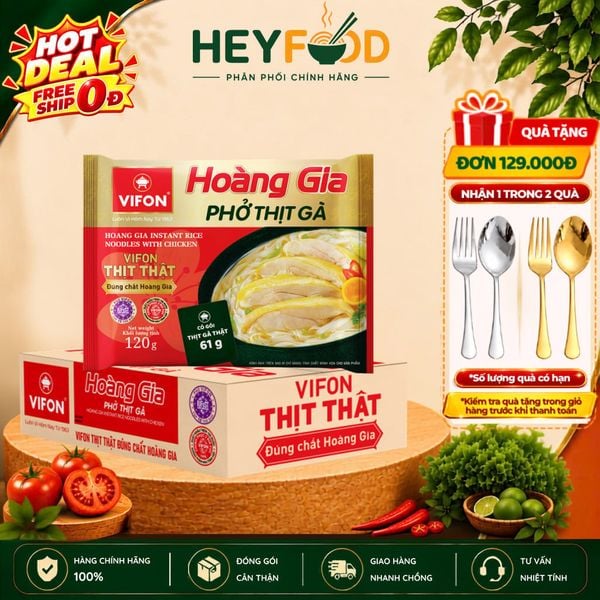  Thùng 18 Gói Phở Thịt Gà HOÀNG GIA VIFON 120g/Gói - Có Gói Sốt Thịt Thật 