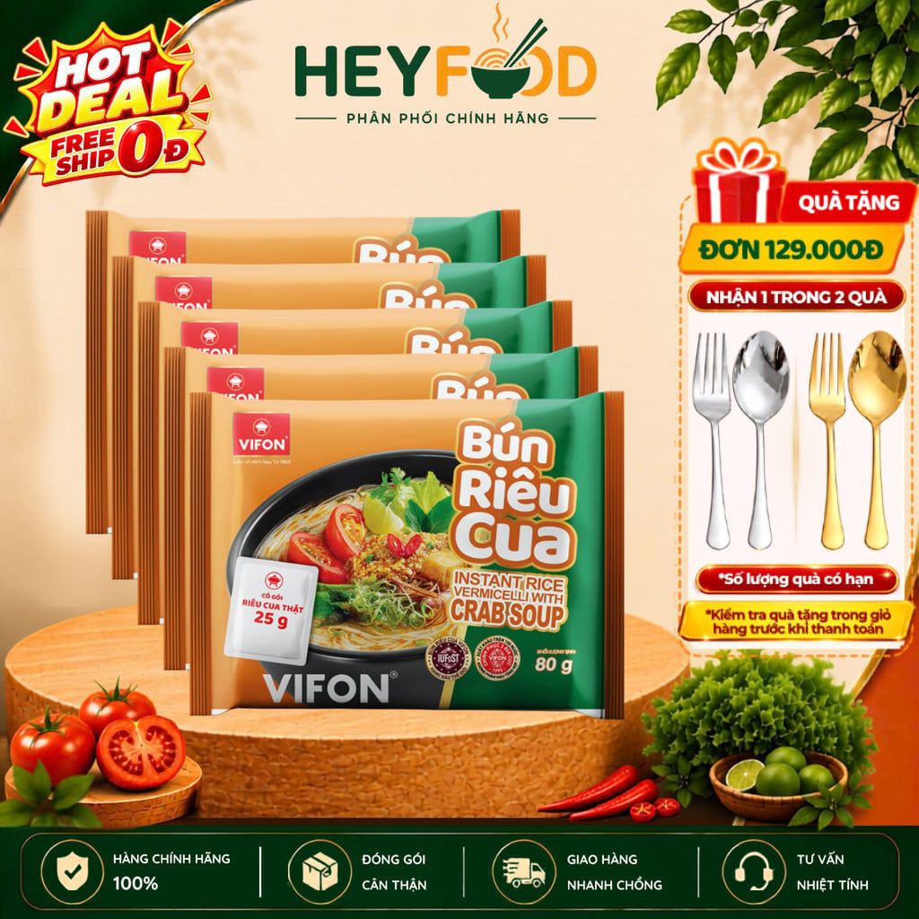  Combo 5 Gói Bún Riêu Cua VIFON 80g - Có Gói Riêu Cua Thật Sợi Bún Dai Mềm 