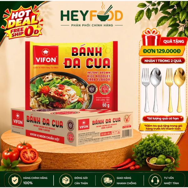  Thùng 30 Gói Bánh Đa Cua VIFON 60g - Vị Cua Đồng Sợi Dai 
