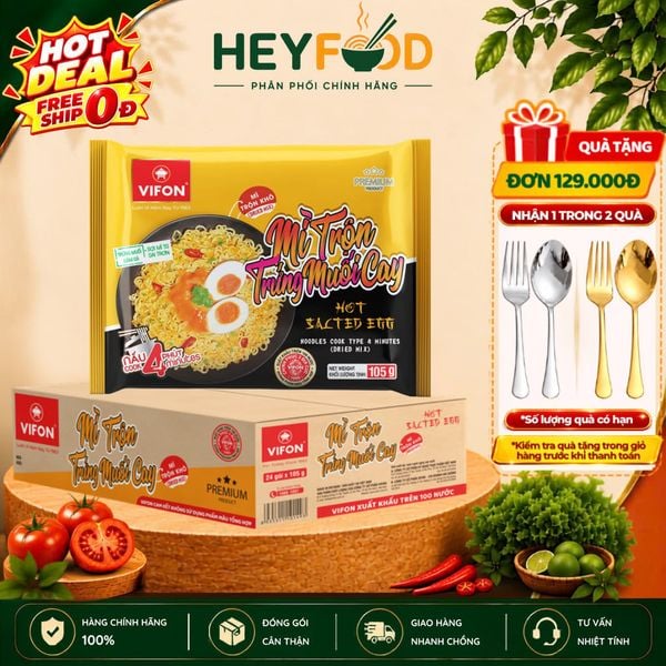  Thùng 24 Gói Mì Nấu Mì Trộn Trứng Muối Cay VIFON 105g/Gói 