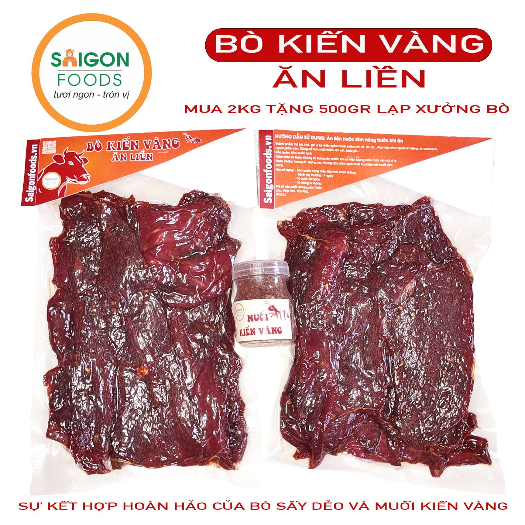  Khô Bò kiến vàng ăn liền (Sỉ & Lẻ) - Tặng kèm muối kiến vàng - [Giao hàng toàn quốc] 