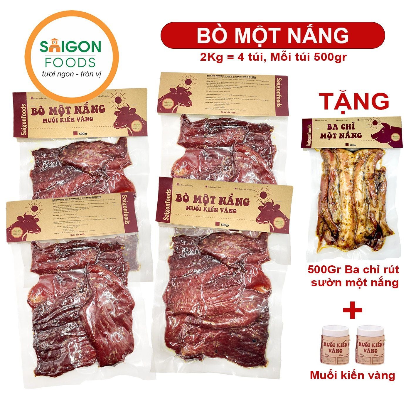  Thịt Khô Bò một nắng (Sỉ & Lẻ) - Tặng kèm muối kiến vàng - [Giao hàng toàn quốc] 