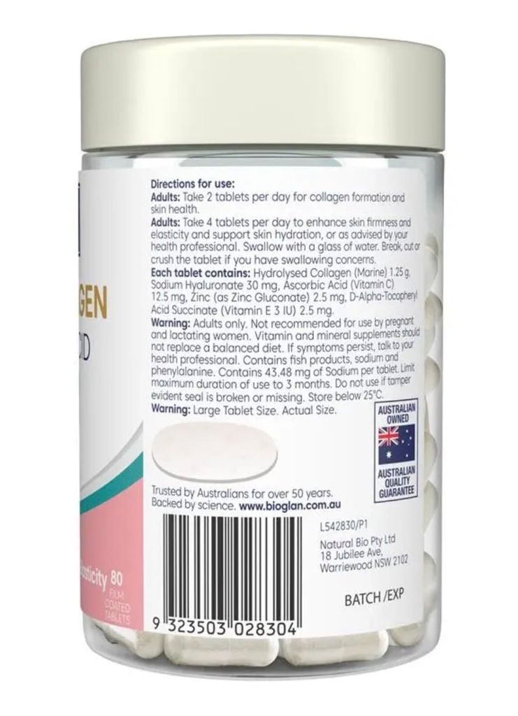Bioglan Marine Collagen + Hyaluronic Acid 80 Tablets