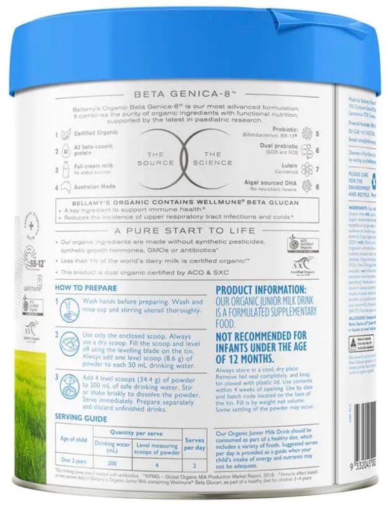Bellamys Beta Genica-8 Step 4 Junior Milk Drink 800g