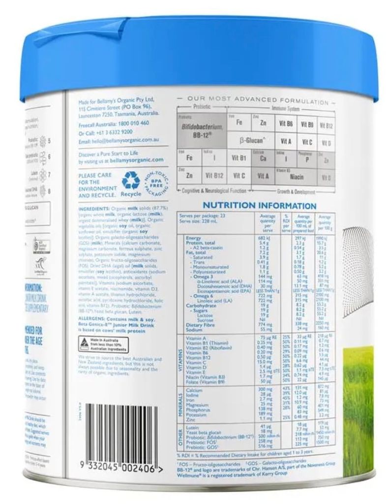 Bellamys Beta Genica-8 Step 4 Junior Milk Drink 800g