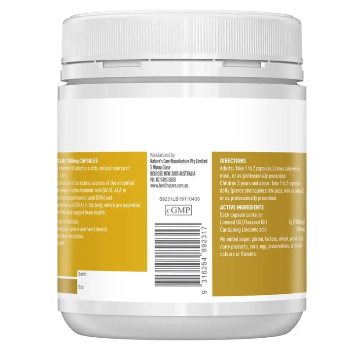 Healthy Care Super Flaxseed Oil 1000mg 200 Capsules