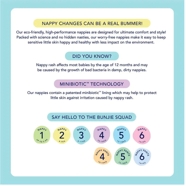 Bunjie Probiotic Eco Nappies Size 5, 13-18kg, 32 Pack