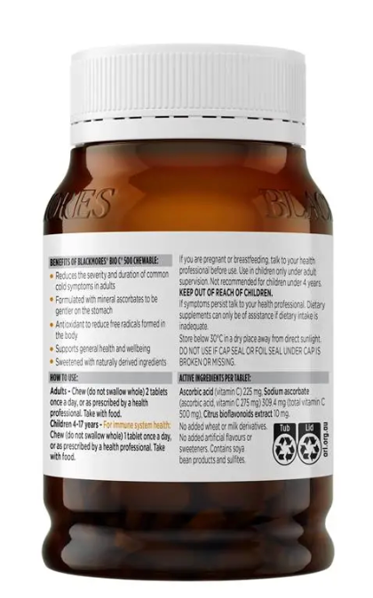 Blackmores Bio C 500mg 200 Chewable Tablets