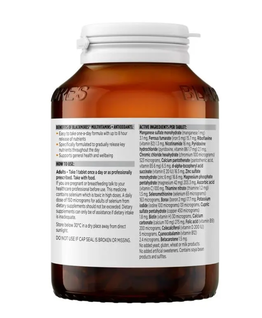 Viên uống vitamin tổng hợp và các chất chống oxy hóa Blackmores Multivitamin + Antioxidants Sustained Release 180 Tablets
