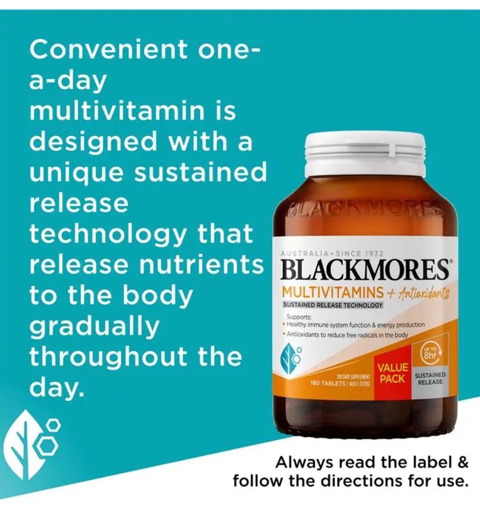 Viên uống vitamin tổng hợp và các chất chống oxy hóa Blackmores Multivitamin + Antioxidants Sustained Release 180 Tablets