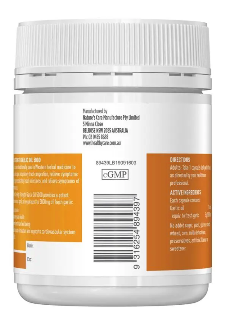 Dầu tỏi Healthy Care High Strength 5000mg 150 viên nang