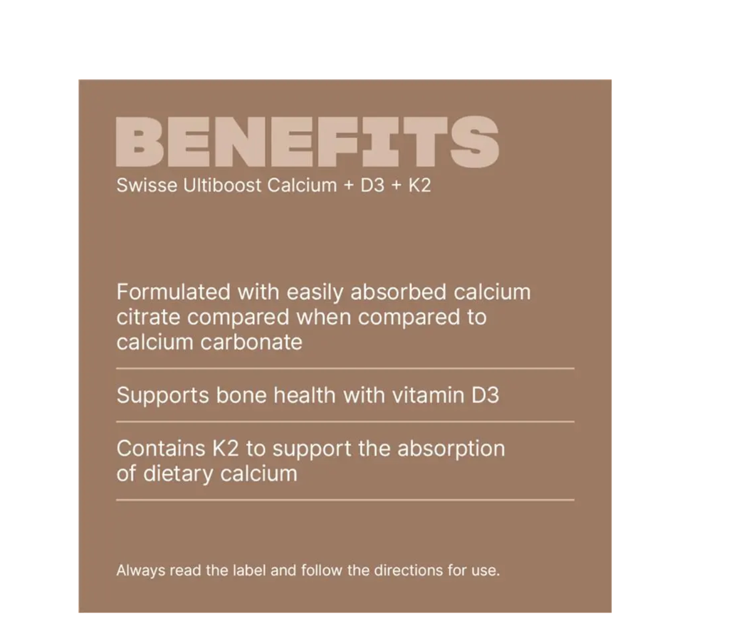 Swisse Ultiboost Calcium + D3 + K2 60 Tablets