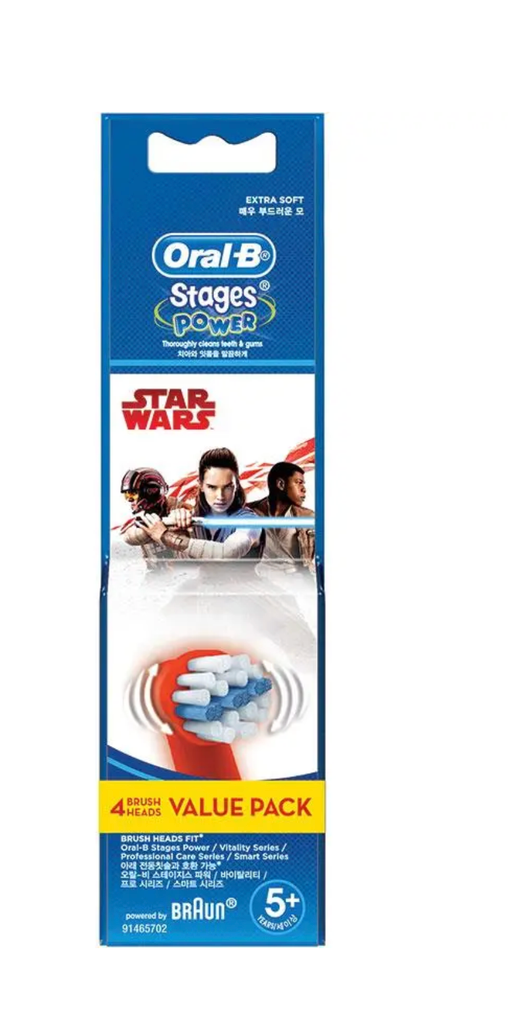 Oral B Power Toothbrush Kids Star Wars/Spiderman Refills 4 Pack
