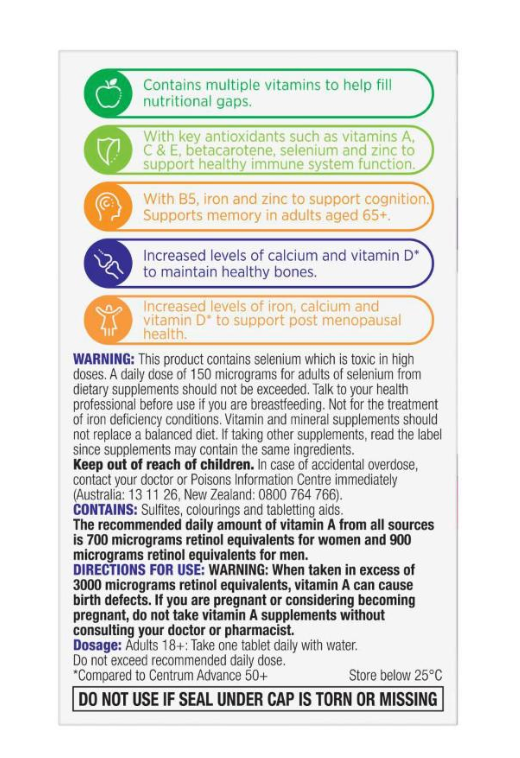 Viên uống Vitamin tổng hợp cho phụ nữ trên 50 tuổi Centrum For Women 50+ 60 viên