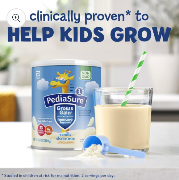 PediaSure Grow & Gain Vanilla Shake Mix Powder, Kids Protein Shake with Immune Support, 14.1 oz Can, Pack of 3 - 24 Servings