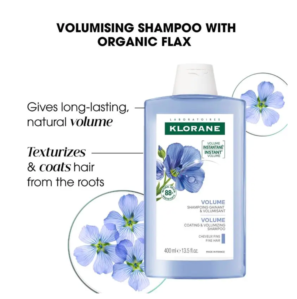Klorane Volumising Shampoo with Organic Flax 400ml - Fine and Flat Hair
