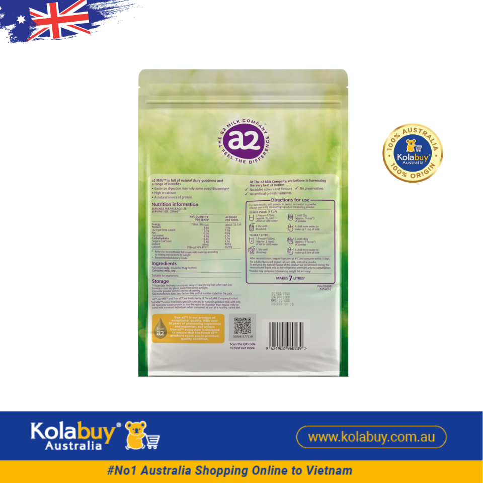 Sữa bột A2 nguyên kem Úc Milk Powder Full Cream 1kg