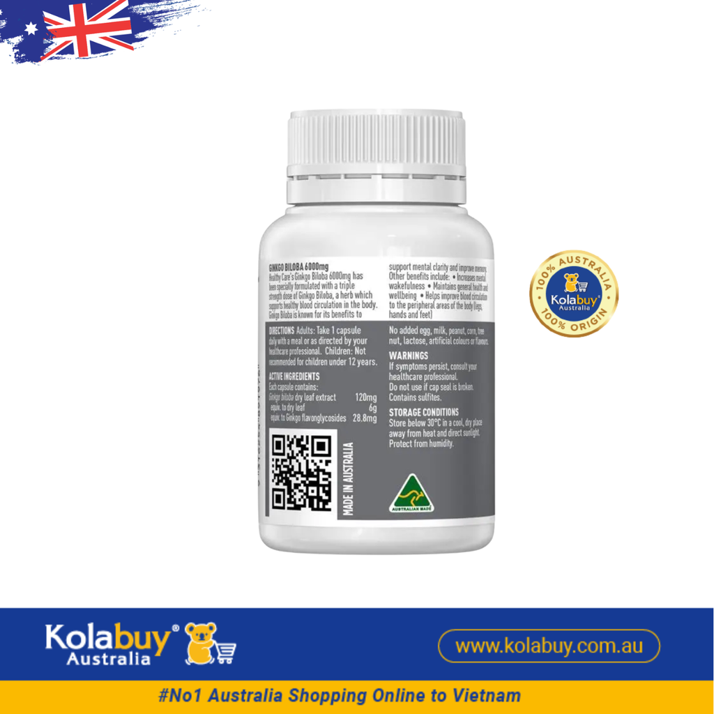 Viên uống bổ não Healthy Care Ginkgo Biloba 6000mg 60 viên