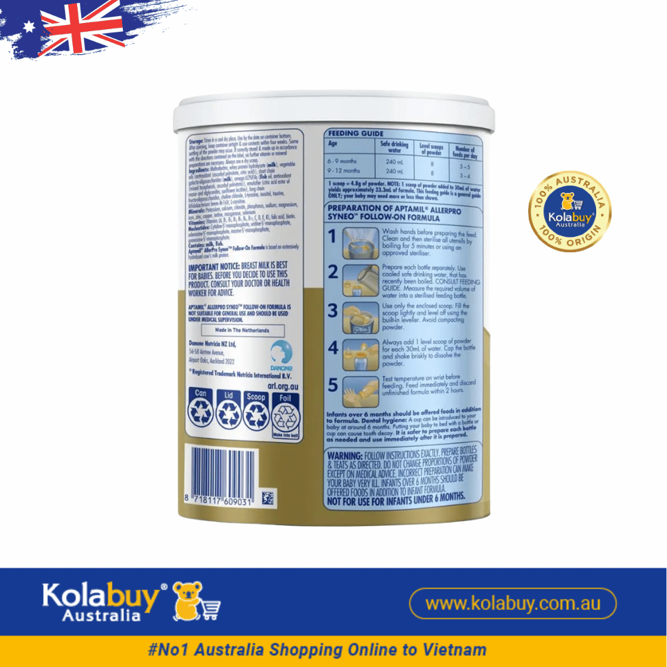 Sữa Aptamil AllerPro Syneo số 2 cho bé từ 6 - 12 tháng 900g