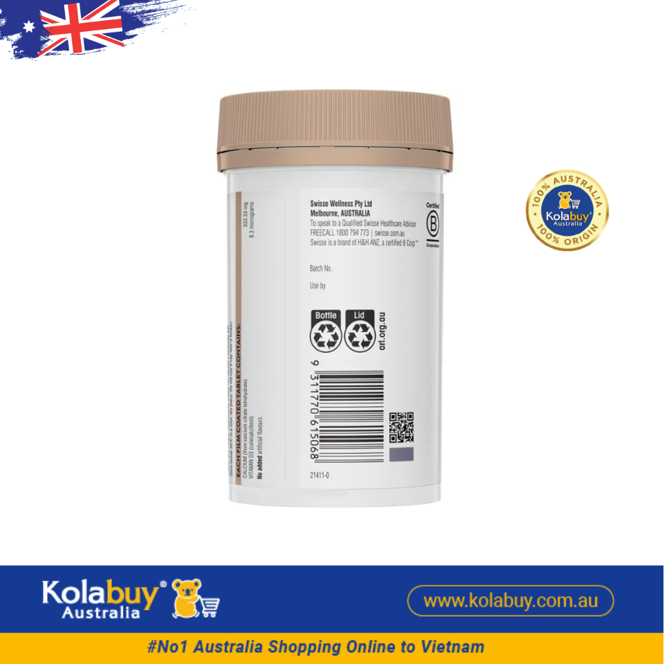 Viên uống chống loãng xương bổ sung Canxi Swisse Ultiboost Calcium + Vitamin D 150 Viên
