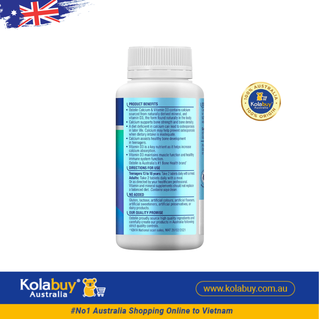 Viên uống canxi bầu Úc Ostelin Calcium & Vitamin D3 130 viên