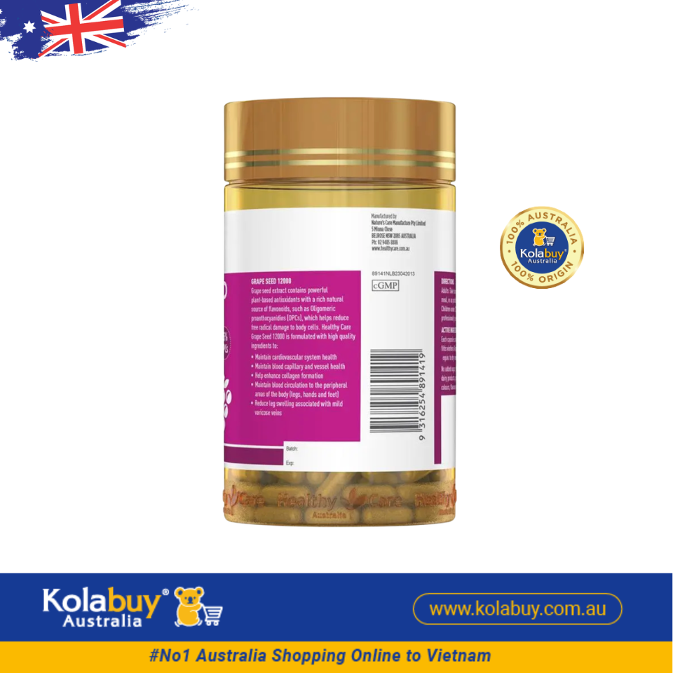 Viên uống bổ máu tinh chất nho Healthy Care Grape Seed Extract 12000 Gold Jar 300 viên