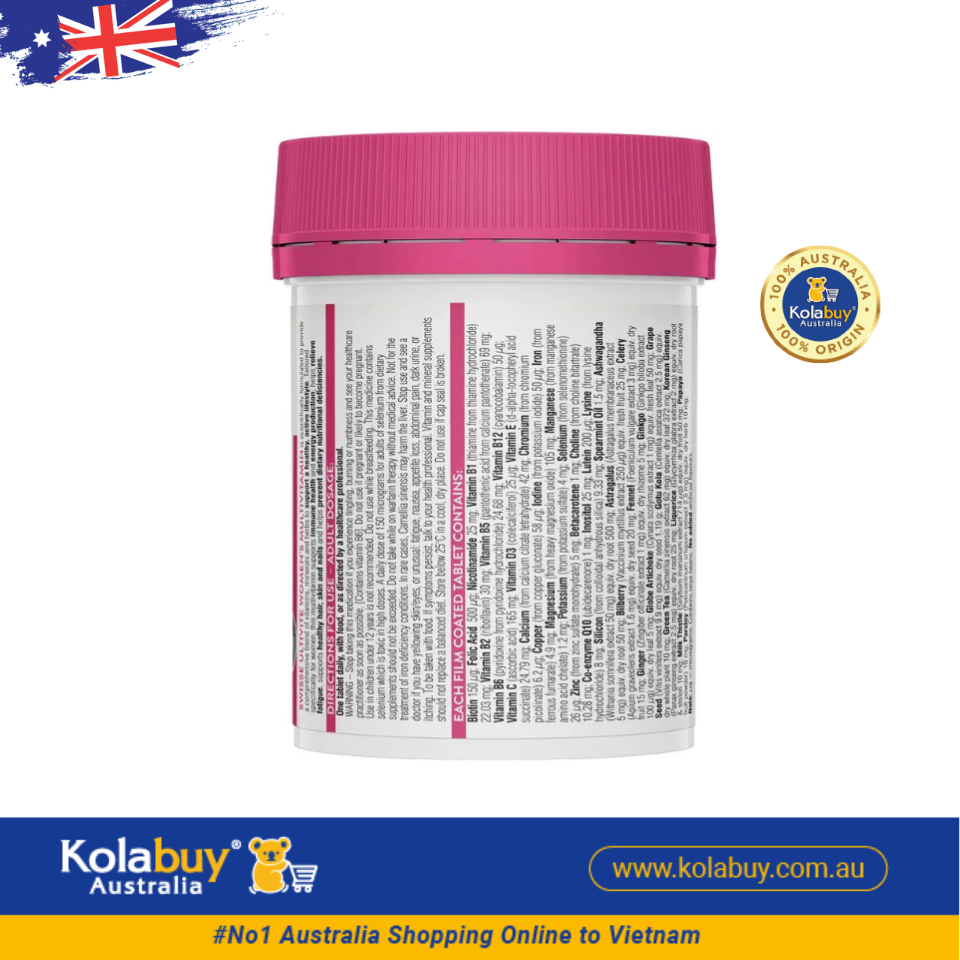 Viên uống Vitamin Tổng Hợp cho Phụ Nữ Swisse Women's Ultivite Multivitamin 120 viên