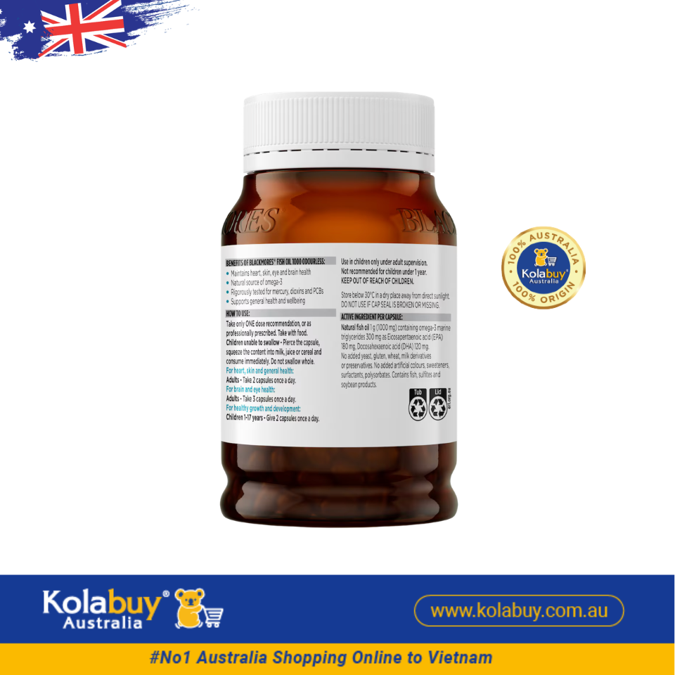 Viên dầu cá không mùi Blackmores Odourless Fish Oil 1000mg 200 viên