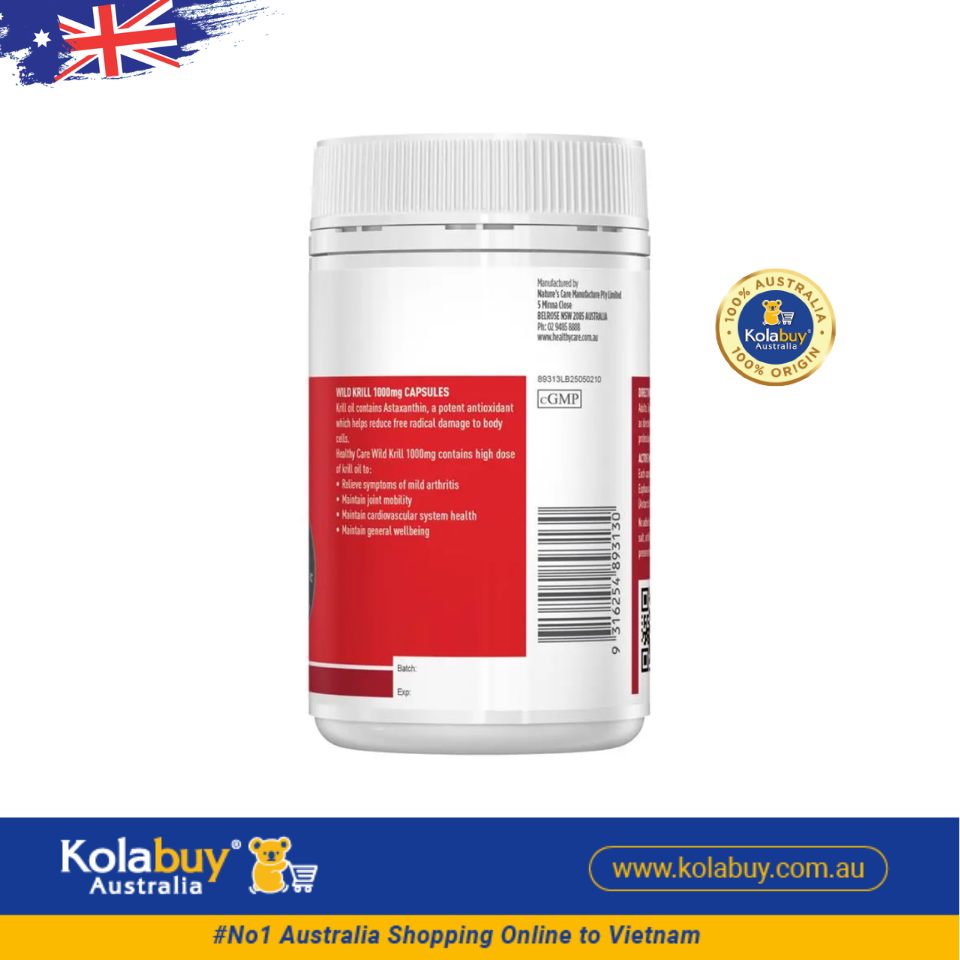 Dầu nhuyễn thể  Healthy Care Wild Krill Oil 1000mg 60 Soft Capsules