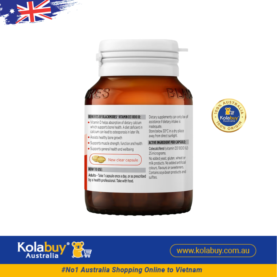 Viên uống bổ sung Vitamin D3 Blackmores Vitamin D3 1000IU 60 viên