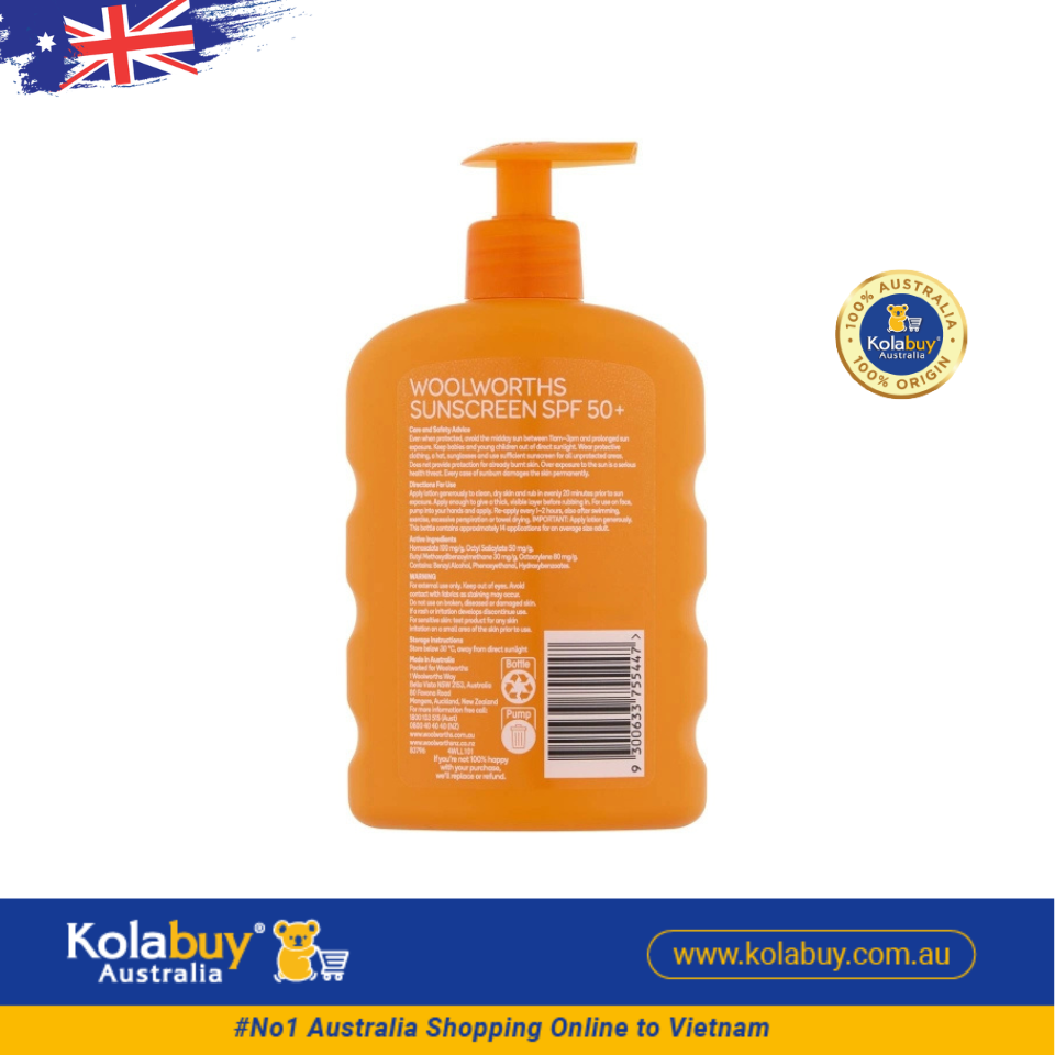 Kem chống nắng Woolworths Sunscreen Spf 50+ 500ml